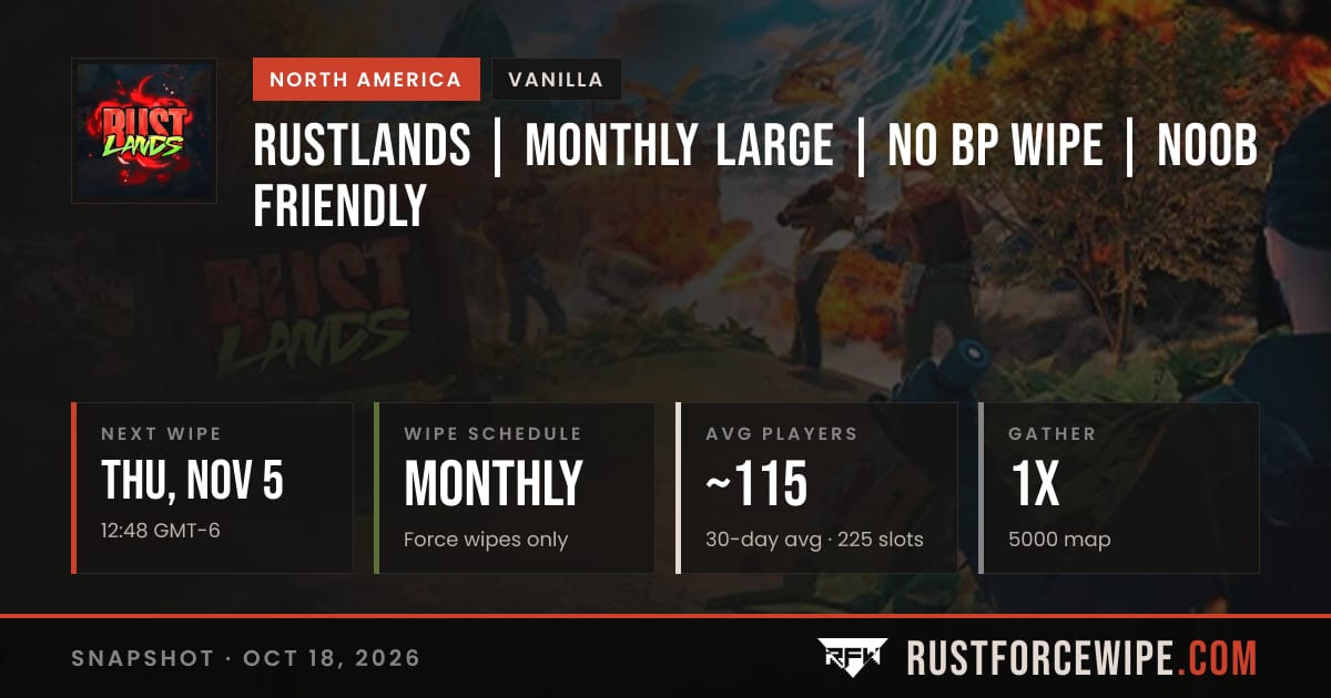 RustLands | Monthly Large | No BP Wipe | NOOB FRIENDLY – Wipe Schedule ...